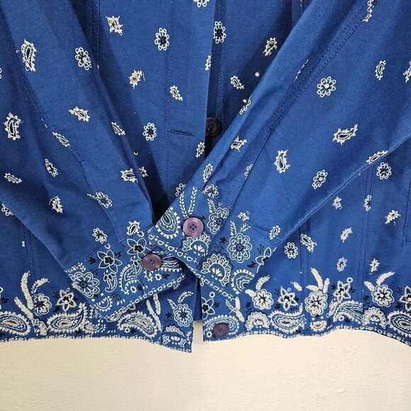 Quacker Factory Western Blue Twill Beaded Rhinestone Jacket Size 1X - Picture 6 of 9